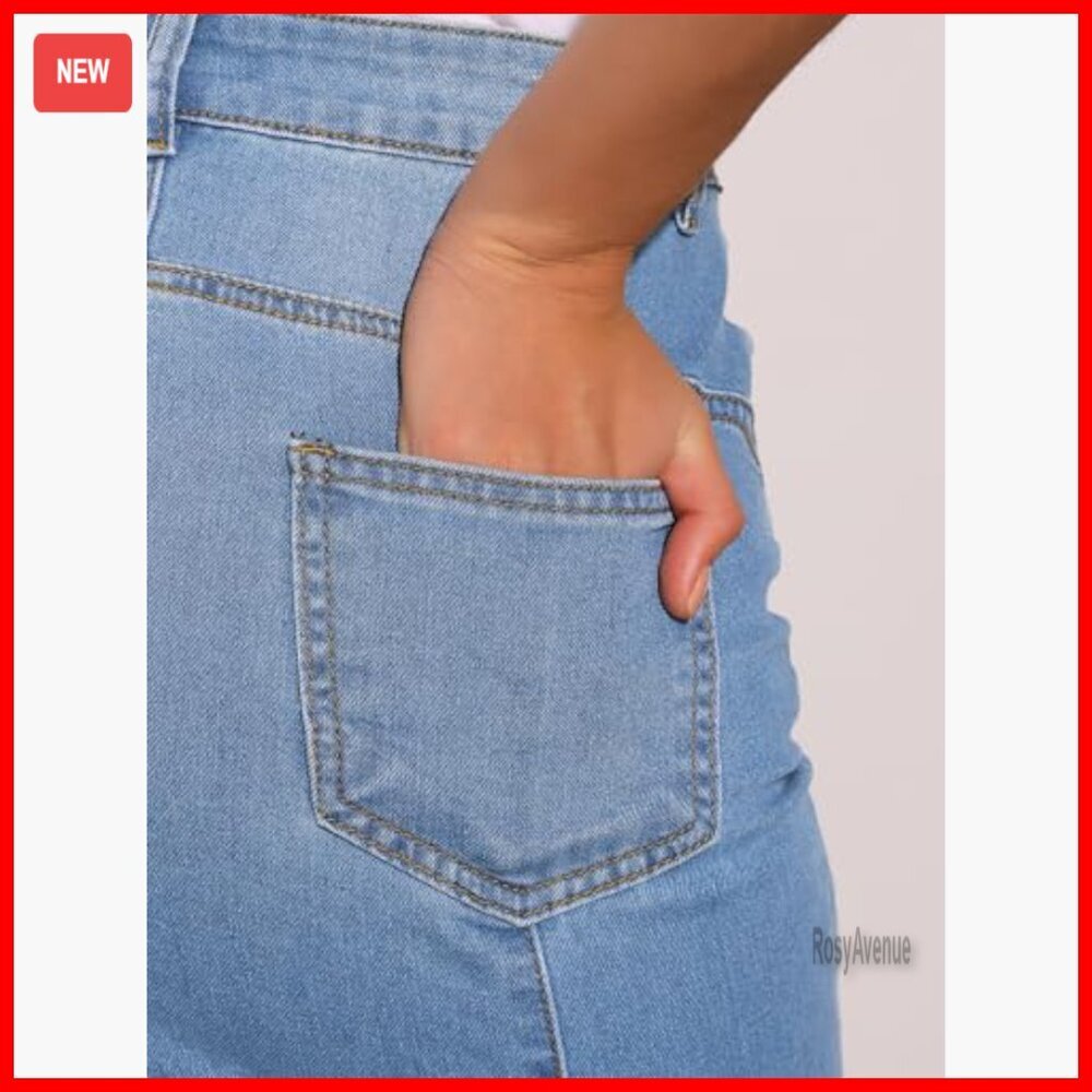 High Waist Midi Denim Skirt with Raw Hem and Pockets - Picture 5 of 5